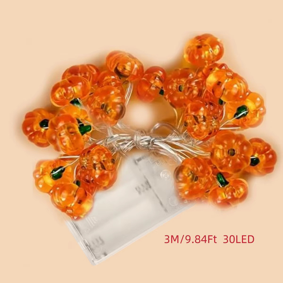 Peach Forest Halloween Kürbis LED Lichterkette mit 30 LEDs aus Kupferdraht, Orange, Batteriebetrieben, Länge: 3 m - Bild 6
