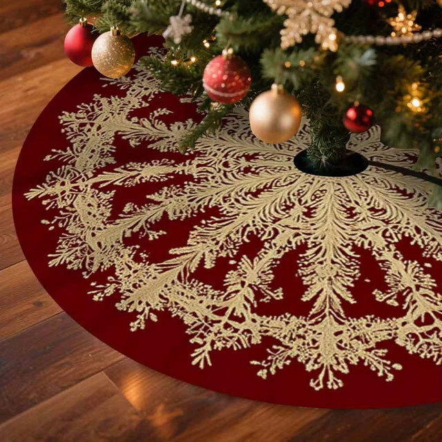 VIKAMA Weihnachtsbaumrock mit Schneeflocken-Design in Rot und Gold für Innen- und Außenbereiche - Bild 1