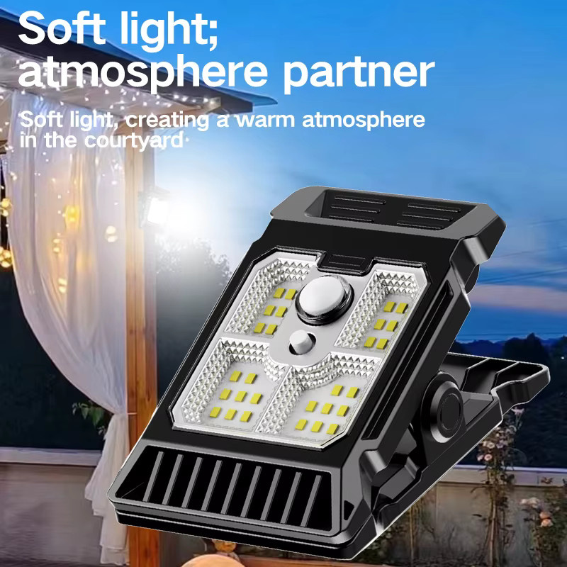 XIWANGFIRE Solar-Bewegungssensor-Leuchte mit Clip in Schwarz, wasserdichte Outdoor-Arbeitsleuchte für Garten und Camping mit 3 Modi - Bild 5