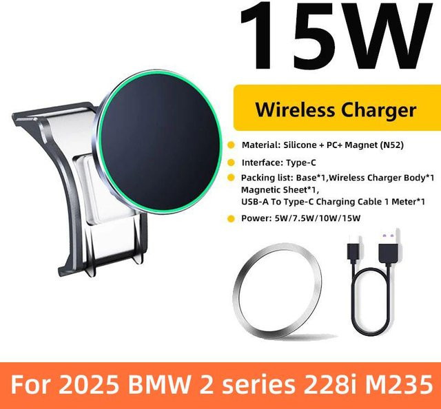 Magnetische Auto-Handyhalterung mit Ladegerät für BMW 2er 3er 4er Serie Gran Coupe, Farbe: Schwarz - Bild 1