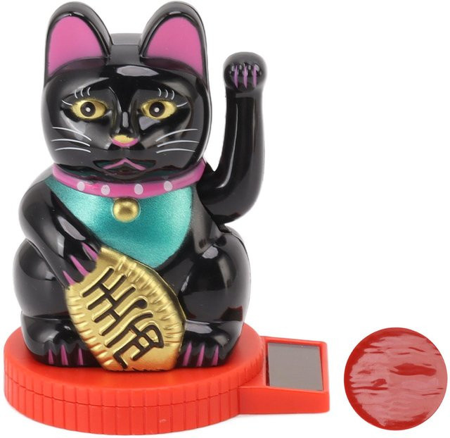 Solarbetriebene Winke-Katze von OutsideWorld in Schwarz als Tischdeko-Ornament für Glück und Wohlstand - Bild 1