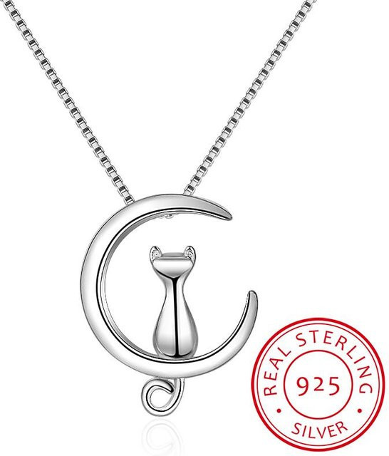 POMOiii Halskette 925 Silber, Mond Kätzchen, Damen - Bild 1