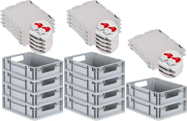 PROREGAL Spar Set 10x Eurobox Nextgen Economy mit Scharnierdeckel und roten Schiebeschnappverschlüssen, H x B x T: 12 x 30 x 40 cm, 11 Liter - Bild 1