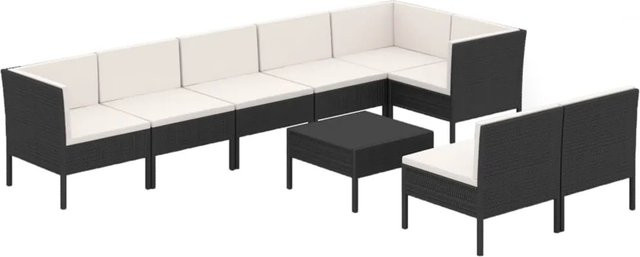 vidaXL 9-tlg Garten-Lounge-Set in U-Form aus Poly Rattan und pulverbeschichtetem Stahl in Schwarz mit Polstern - Bild 1