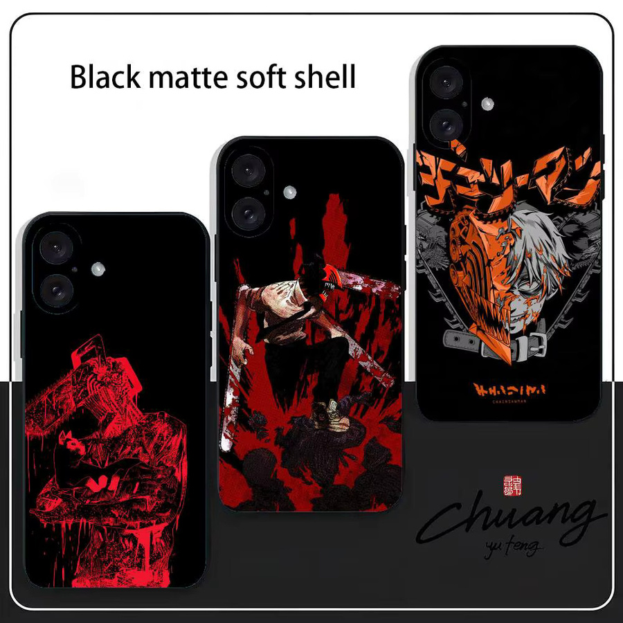 Anime Chainsaw Man Handyhülle für iPhone 11-16 in Schwarz aus Frosted TPU mit UV-Lackierung und Anti-Drop Schutz - Bild 2