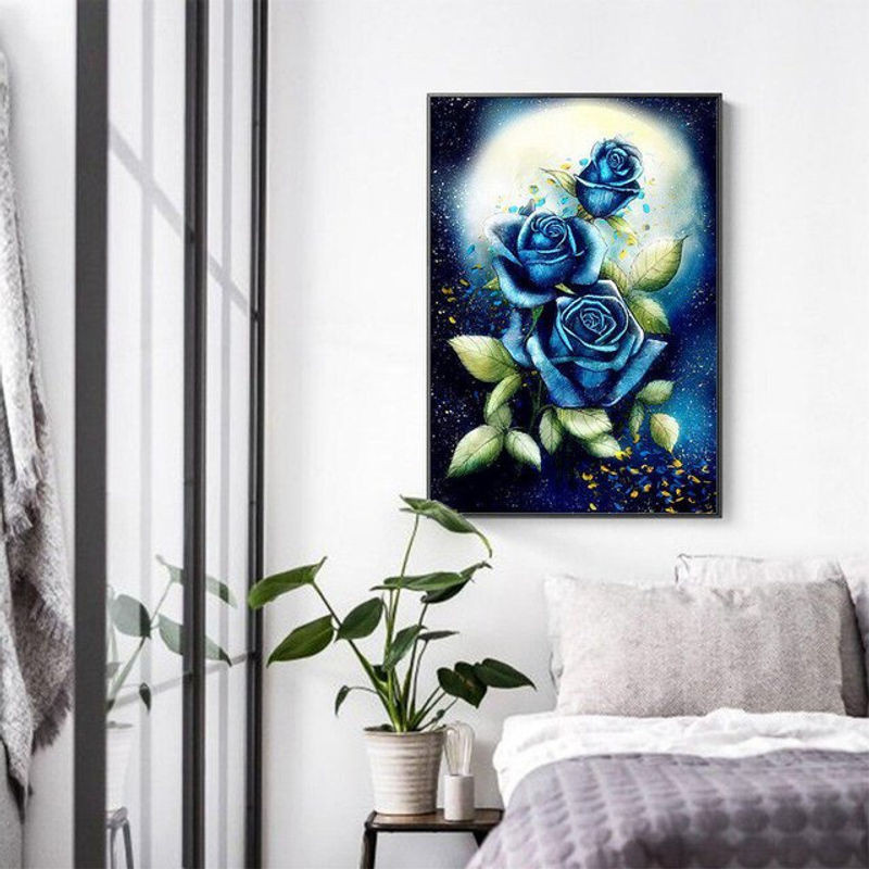 FIYO Diamond Painting Blumen Mosaik Wanddeko Blau B/H: 30 x 20 cm - Bild 1