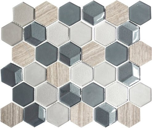 HuH Mosaik Mosaikfliese Hexa Wandbelag aus Glas in Grau, B/H: 30 x 26 cm - Bild 1