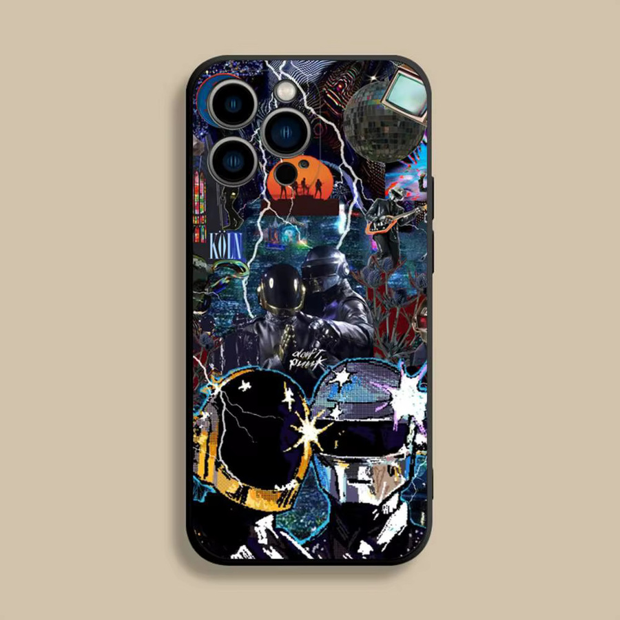 D-Daft P-Punk Band Handyhülle für iPhone 17 16 15 14 13 12 Pro Max Plus SE Air Mini Schwarz Soft Cover - Bild 2