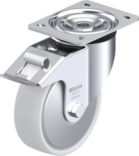 Blickle Lenkrolle L-PO 150G-FI-FA mit Feststeller, Rad-Durchmesser: 15 cm, Tragfähigkeit: 400 kg, Farbe: Silber/Weiß - Bild 1