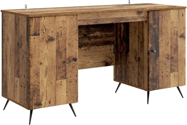 vidaXL Schreibtisch mit Regal in Braun, moderner Schreibtisch aus Holz und MDF, B/T/H: 142,5 x 50 x 75 cm - Bild 1