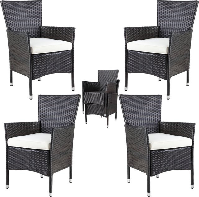 Casaria Polyrattan Gartenstuhl 4er-Set in Braun und Beige inklusive Sitzkissen und stapelbar - Bild 1