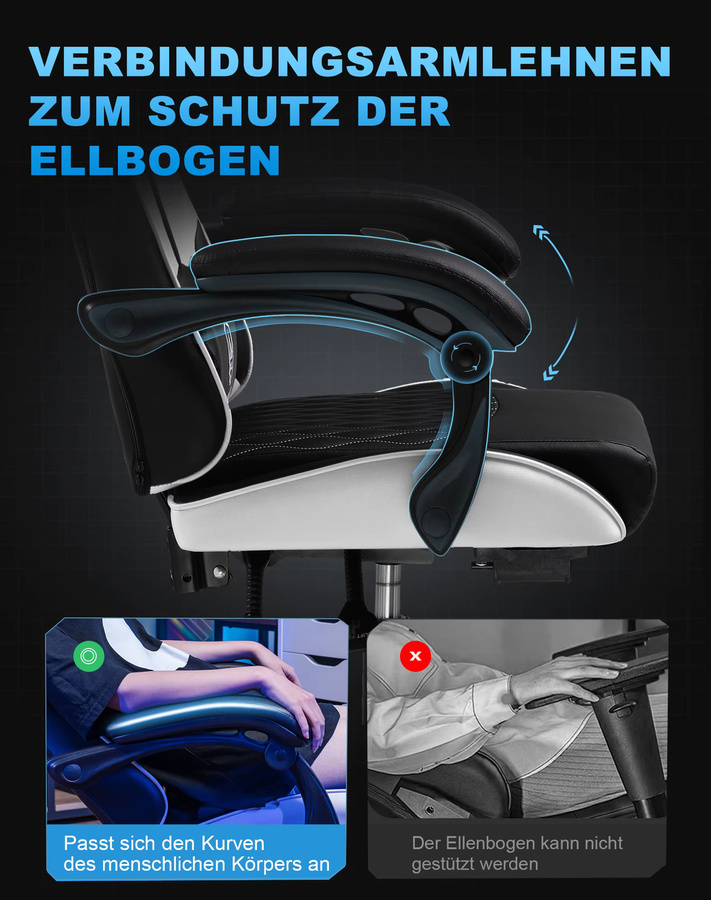 GTPLAYER Gaming Stuhl in Schwarz-Weiß, ergonomischer Gamer Stuhl aus Kunstleder mit Fußstütze, Kopfkissen und verstellbarer Lendenstütze - Bild 2