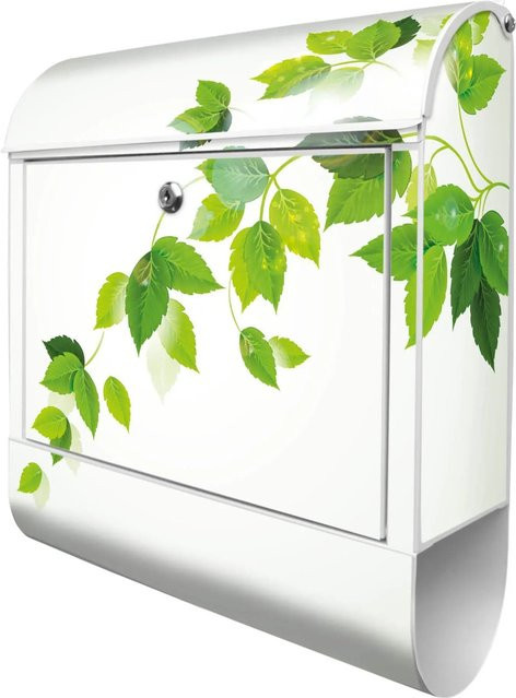 Banjado Design Briefkasten Weiß Pulverbeschichtet mit Blätterranken Motiv und Zeitungsfach, B/T/H: 39 x 14 x 47 cm - Bild 1