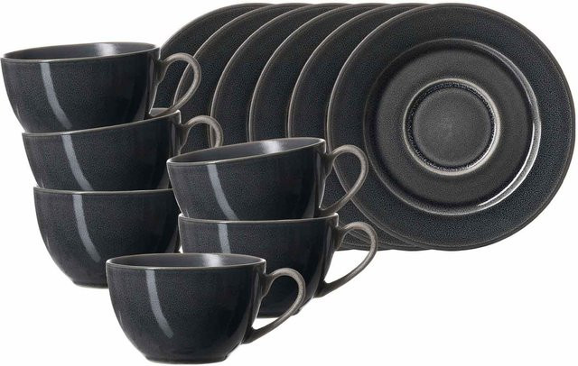 Ritzenhoff & Breker Kaffeetassen mit Untertassen Toledo aus Keramik, Grau, 6er Set, 220 ml - Bild 1