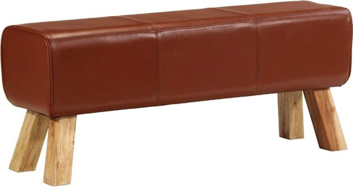 Vidaxl Sitzbank Turnbock in Braun aus Echtleder und Massivholz Mango, Breite: 110 cm - Bild 1