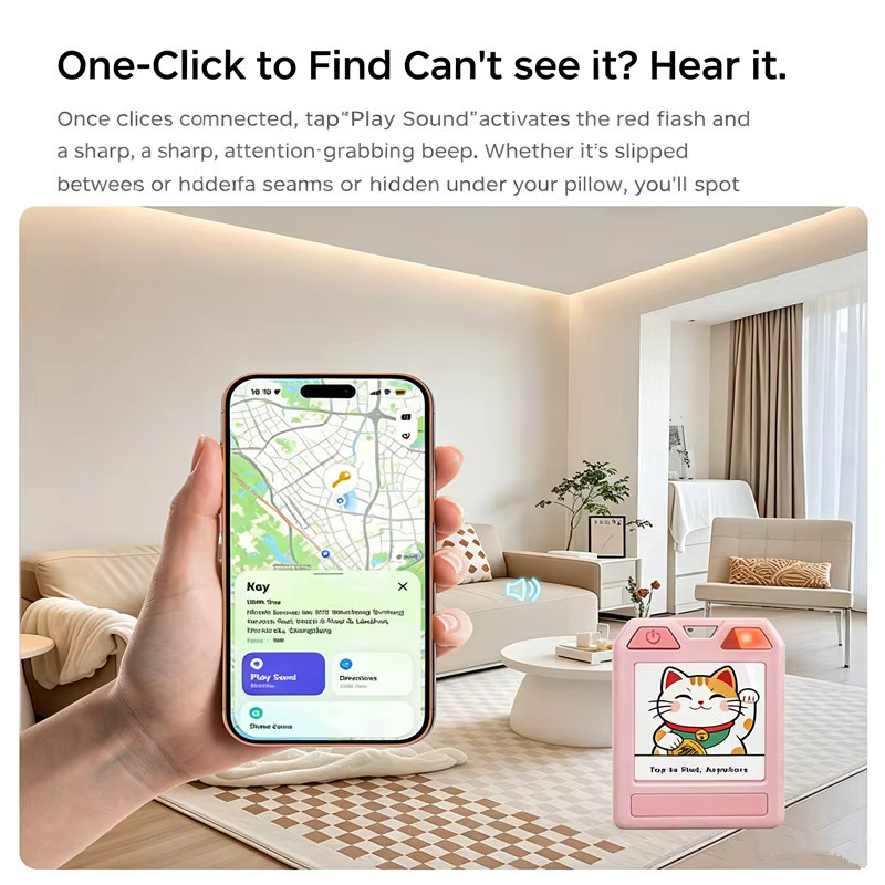 E-Paper Dual-System Haustier-Tracker Schlüsselanhänger mit 1,54 Zoll E-Ink-Display in Schwarz, kompatibel mit iPhone iOS und Android - Bild 3