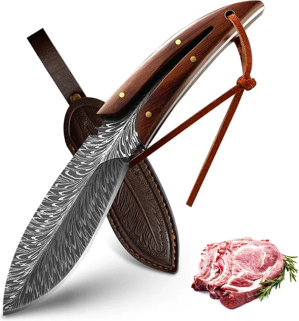 GuanQi Ausbeinmesser mit Holster und braunem Holzgriff - Bild 1