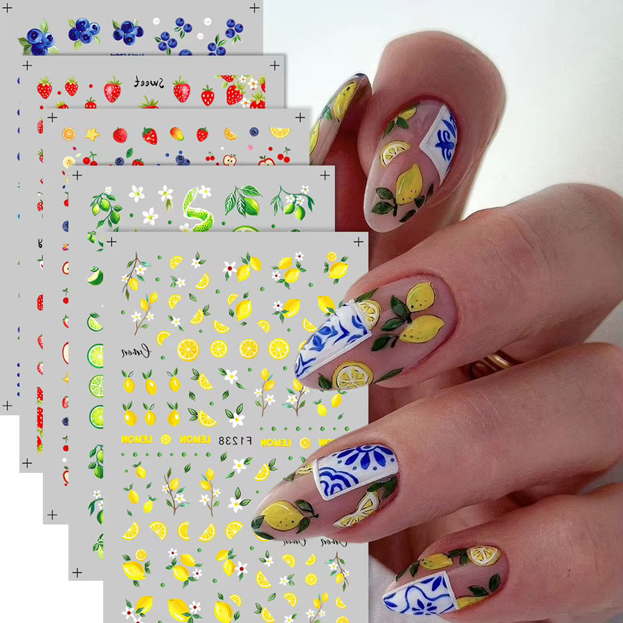 3D-geprägte Früchte-Nagelaufkleber, Sommerdesign Limette, Erdbeere, Kirsche, Blaubeere - Bild 2