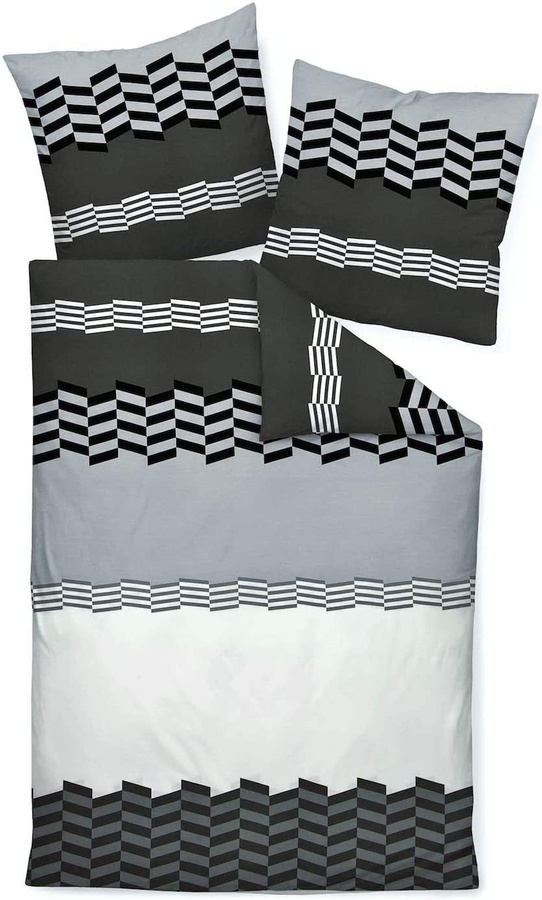 Janine J.D. Mako-Satin Bettwäsche aus Baumwolle mit geometrischem Design in Grau und Silber, B/H: 240 x 220 cm - Bild 1