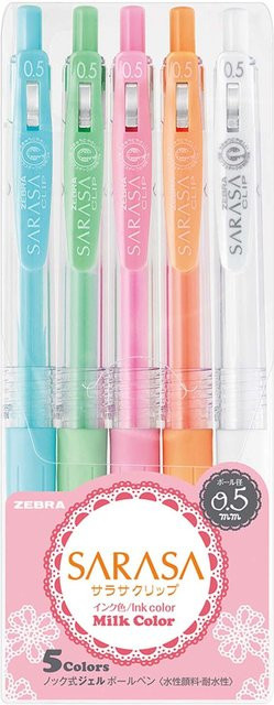ZEBRA Sarasa Gel-Stifte Milk Set Multicolor, 0,5 mm, 5 Stück - Bild 1