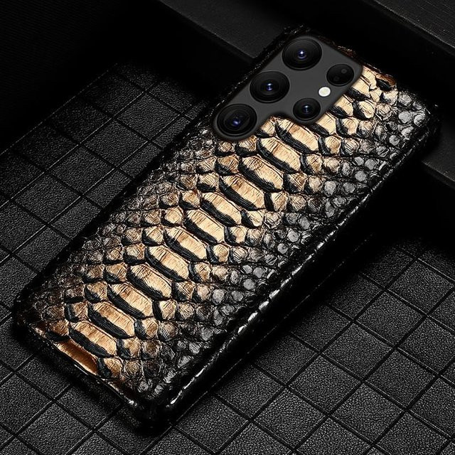 Luxuriöse Handyhülle aus echtem Python-Leder für Samsung Galaxy S25, S24, S23, S22, S21 Ultra, S26 Plus und A55 5G in Multicolour - Bild 1