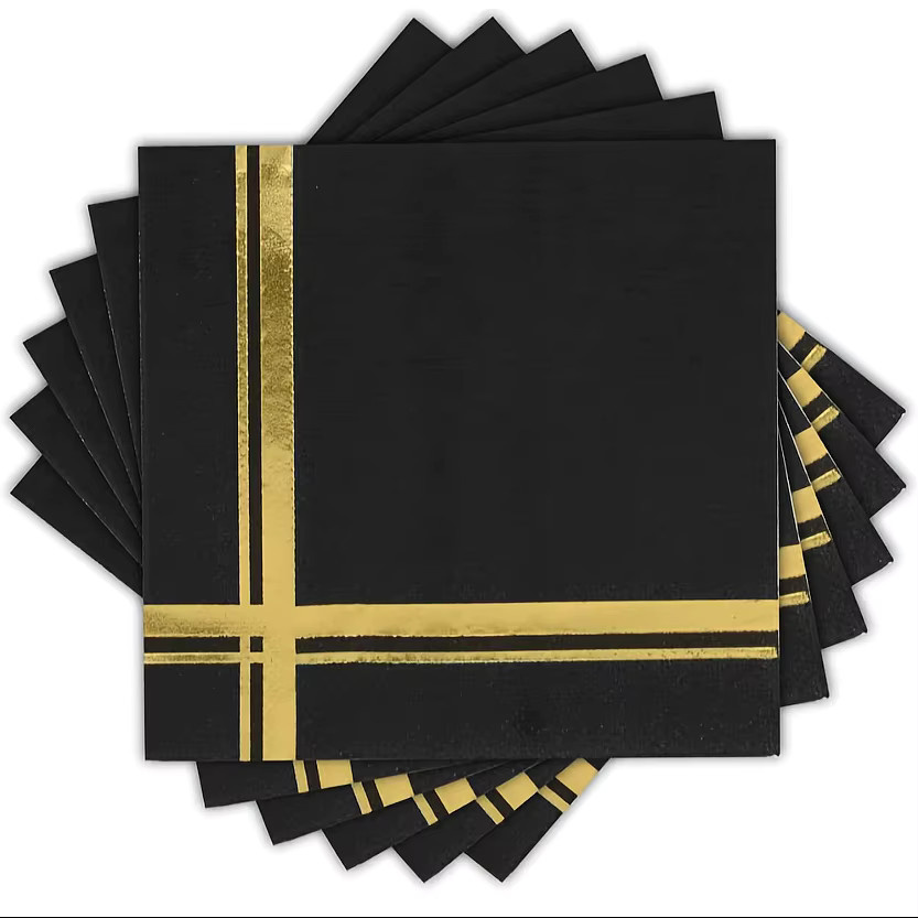 20 Stück Einweg-Partyservietten in Schwarz und Gold, 2-lagige Papierservietten für deine Tischdekoration und Geburtstagsparty, Breite: 16,5 cm - Bild 3