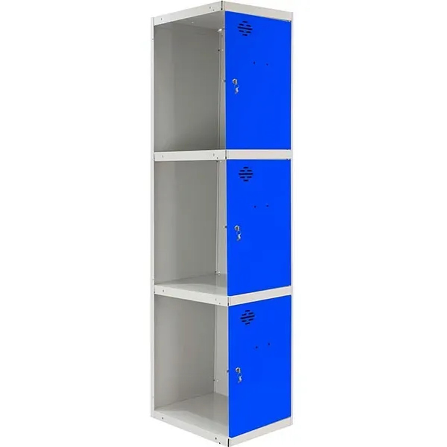 PROREGAL Spind AMEGO Anbaumodul mit 3 Abteilen, Schließfach Garderobe aus Metall, Grau-Blau, H x B x T: 180 x 30 x 50 cm - Bild 2