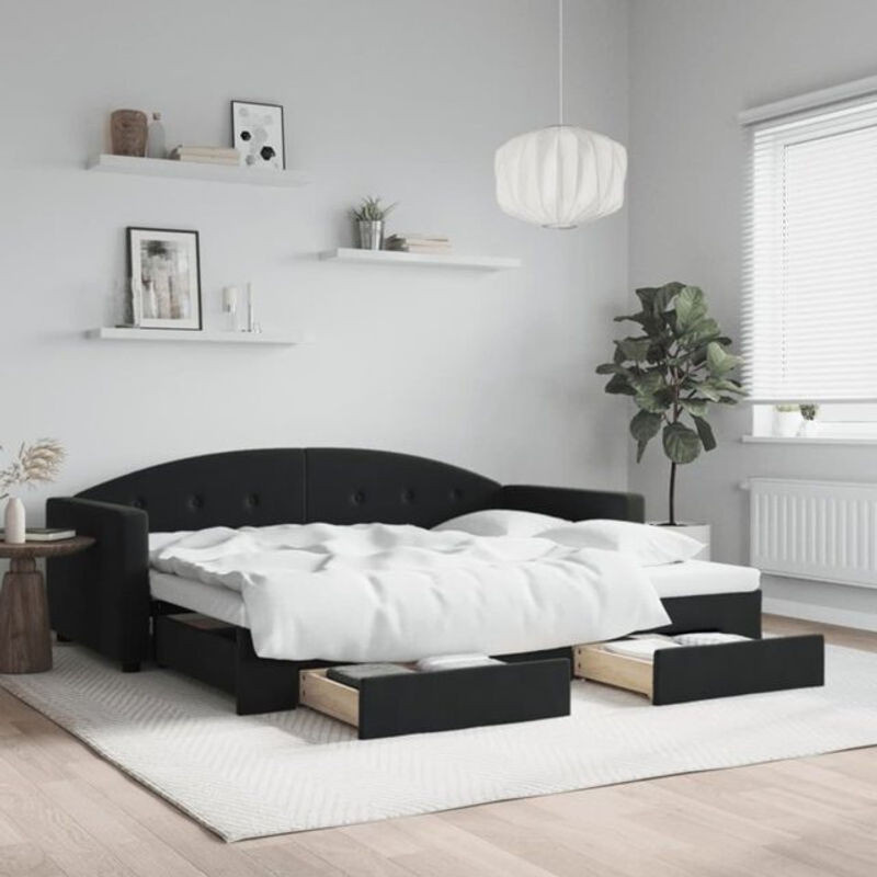 Ausziehbares Funktionsbett Vidaxl aus Samt und Metall mit Schubladen in Schwarz, B/T/H: 90 x 190 cm - Bild 1