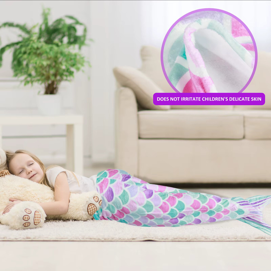 Willstar Meerjungfrau Decke für Mädchen aus weichem Flanell, Regenbogen Ombre Design, Farbe: Multicolour/Lila, Breite: 120 cm - Bild 1