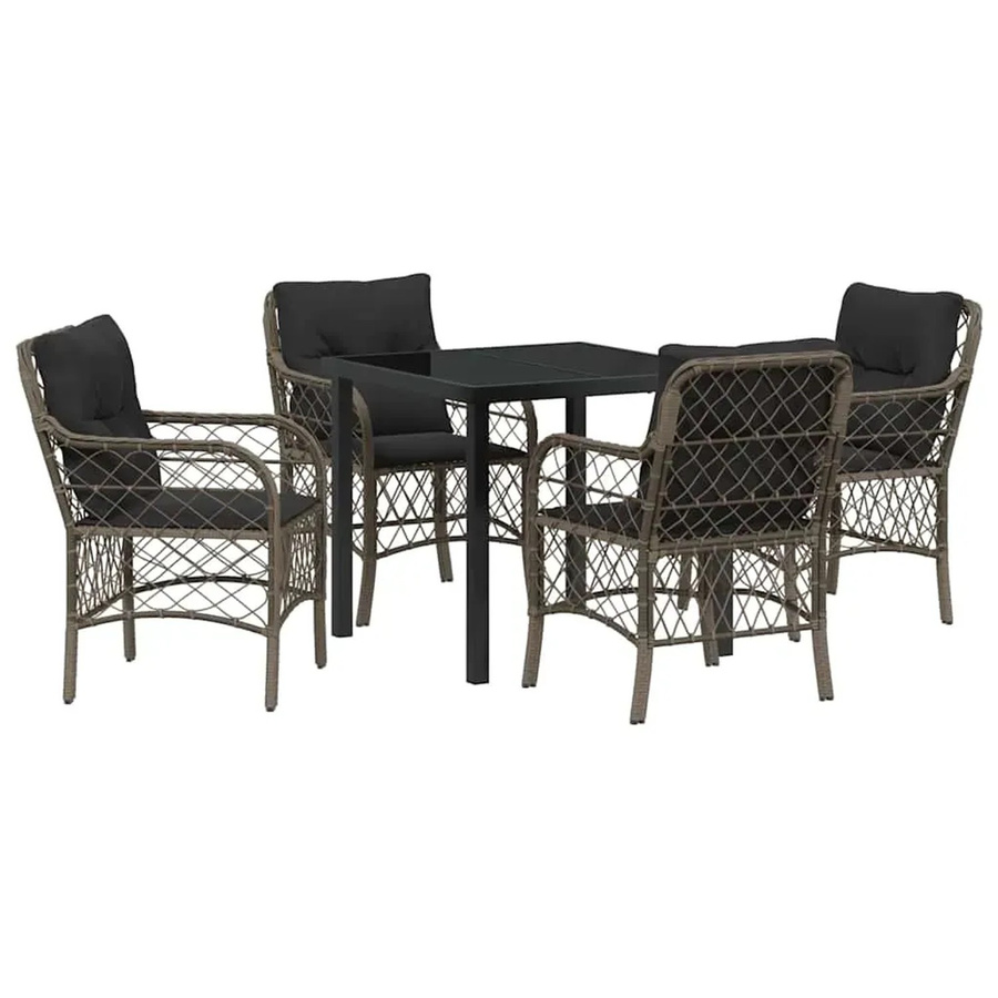 vidaXL Garten Essgruppe 5-teilig aus Poly Rattan und Glas in Grau mit Kissen - Bild 2