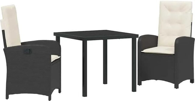 vidaXL Garten Essgruppe 3-teilig aus Poly-Rattan und Glas in Schwarz - Bild 1