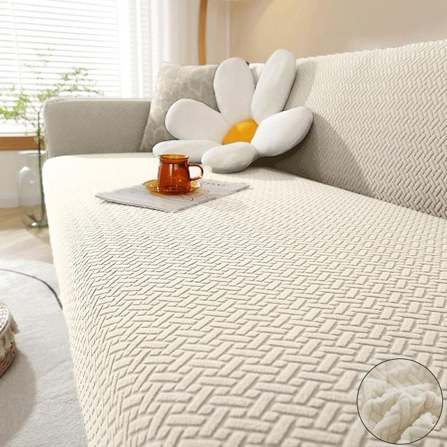 WEN-july Elastischer Jacquard Sofabezug für Ecksofas und L-förmige Sofas, Farbe: Beige, Breite: 90-140 cm - Bild 1