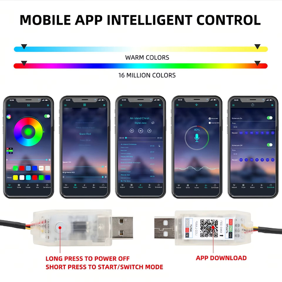RGB LED Auto Innenbeleuchtung mit App- und Fernbedienung, USB Neon Flex Ambiente Licht Set für das Dashboard in Multicolour - Bild 4