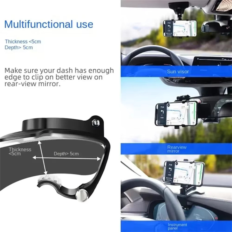 Universal Auto Handyhalterung für Dashboard, Rückspiegel oder Sonnenblende in Schwarz - Bild 4