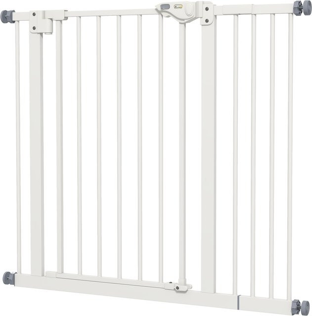 PawHut Türschutzgitter für Hunde und Kinder in Weiß, Treppenschutzgitter aus Metall und Kunststoff ohne Bohren, Breite: 74-80 cm oder 87-94 cm - Bild 1