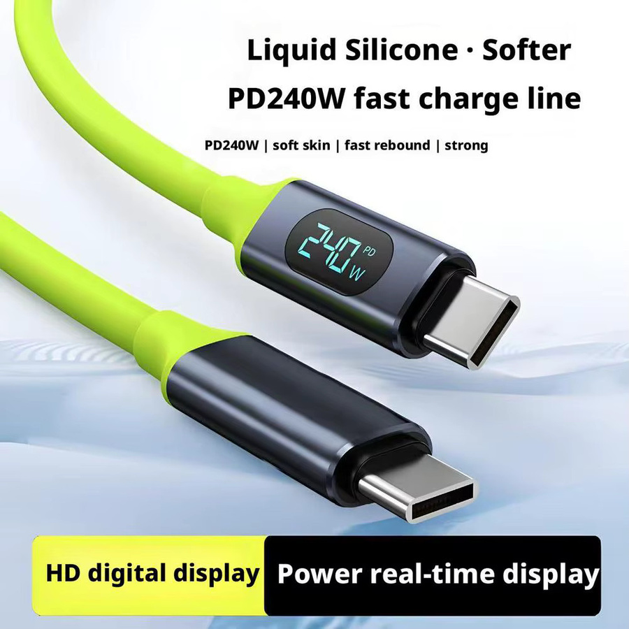 USB Typ-C-zu-Typ-C-Kabel mit Digitalanzeige für 240 W Schnellladung aus Flüssigsilikon in Grün - Bild 3