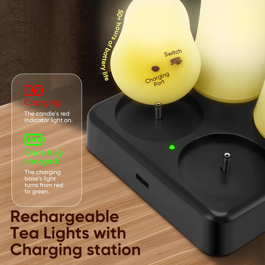 Jugacool Set mit 12 RGB-LED-Teelichtern, ferngesteuert und kabellos aufladbar, weiß, rund - Bild 4
