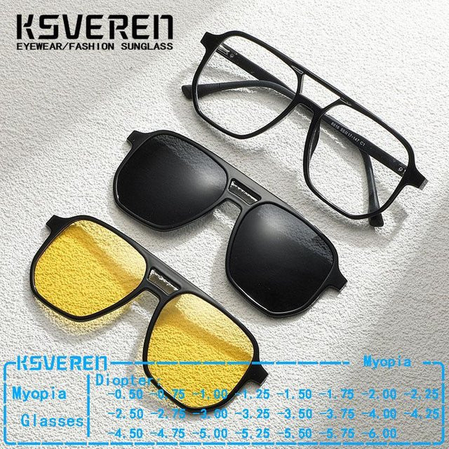 KSVEREN 3-in-1-Myopie-Brille, Herren, Vollrand, Square, black - Bild 1