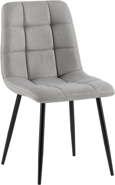 DELUKE Esszimmerstuhl FANOR in Hellgrau mit Steppmuster aus Stoff und Metall, B/T/H: 45 x 55 x 84 cm - Bild 1