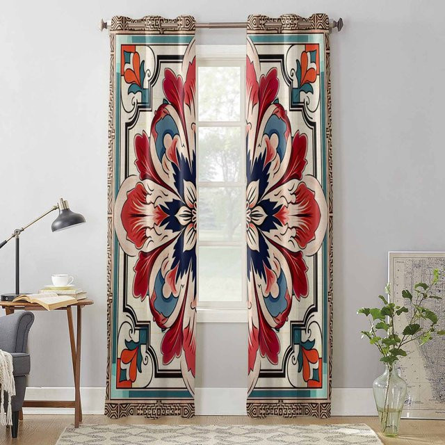 Super Six Vorhang mit abstraktem Blumenmuster in Grau, semi-transparent, B: 135 cm, H: 60 cm - Bild 1