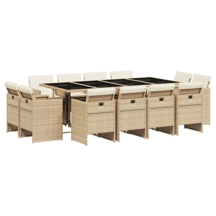 vidaXL 13-teilige Garten-Essgruppe aus Poly-Rattan mit Kissen in Beige - Bild 2