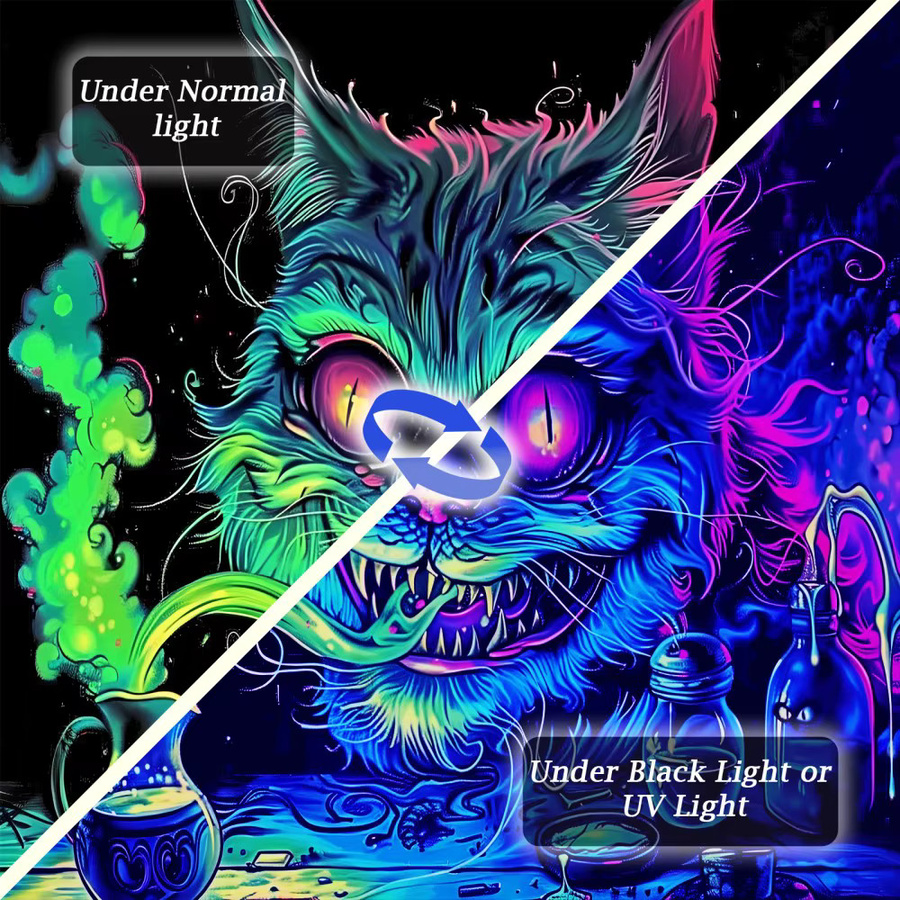 VIKAMA Wandteppich Evil Cat mit grünem Rauch in Schwarz und Grün, moderner Wandbehang als Illustration für dein Wohnzimmer oder Schlafzimmer - Bild 3