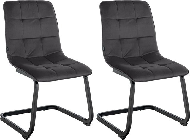 2er Set Esszimmerstühle DELUKE LIHAR in Schwarz aus Samt mit gesteppter Polsterung und Cantilever-Gestell, B/T/H: 47 x 58 x 87 cm - Bild 1