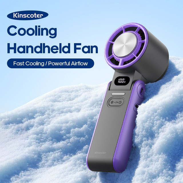 Kinscoter Mini Handventilator faltbar und wiederaufladbar mit 3600 mAh, 100 Geschwindigkeiten und Turbo-Wind für Outdoor-Reisen, Schwarz oder Lila - Bild 1