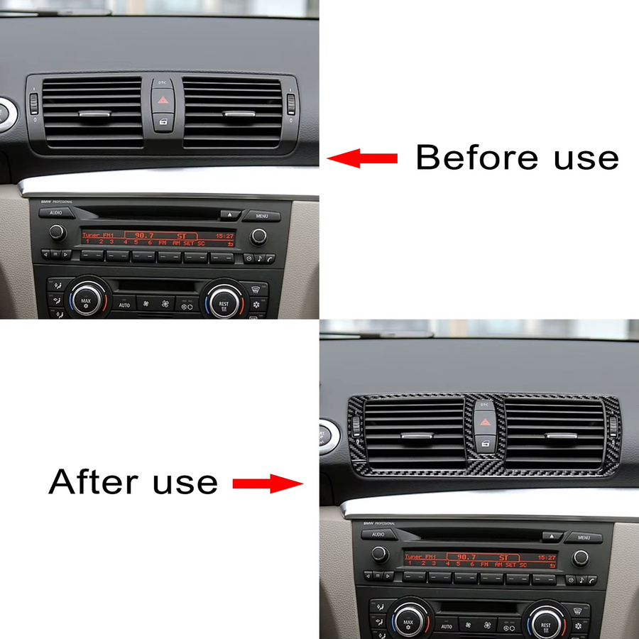 Carbon Faser Aufkleber für den zentralen Luftauslass als Auto Styling Dekoration für BMW 1er E81 E82 E87 E88 (2008-2013) in Schwarz - Bild 3