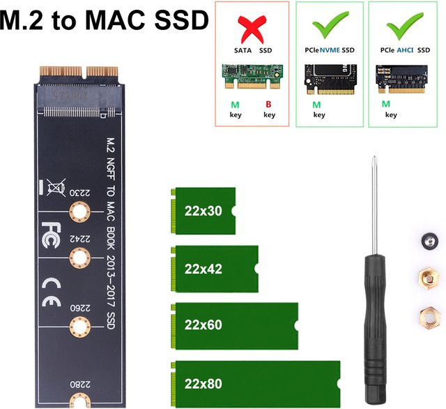 M.2 NVMe SSD-Adapter für Apple MacBook Air und Pro, Konverterkarte in Schwarz - Bild 1
