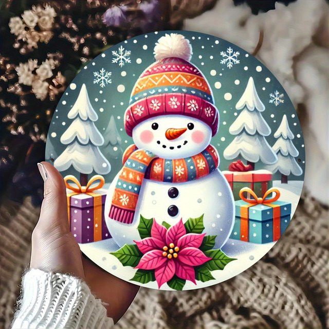 Potdemiel Runde 2D Wandkunst aus Metall Schneemann Weihnachtsdekoration Multicolor Durchmesser: 20 cm - Bild 1