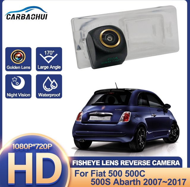 CARBAOHUI Rückfahrkamera mit Nachtsicht und wasserdichter Funktion für Fiat 500, 500C, 500S und Abarth, Farbe: Schwarz - Bild 1