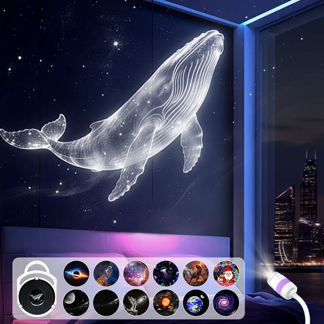 AUSYLE Galaxy-Projektor LED USB Nachtlicht mit 13 Projektionsmustern in Weiß - Bild 1