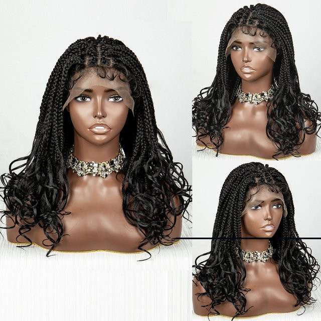 Alice Spring Perücke, synthetisch, kurze geflochtene Box Braids, gewellte Enden, 9x6 Frontal Lace, Damen - Bild 1
